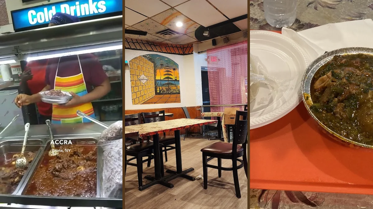 West African dishes on a casual restaurant table.